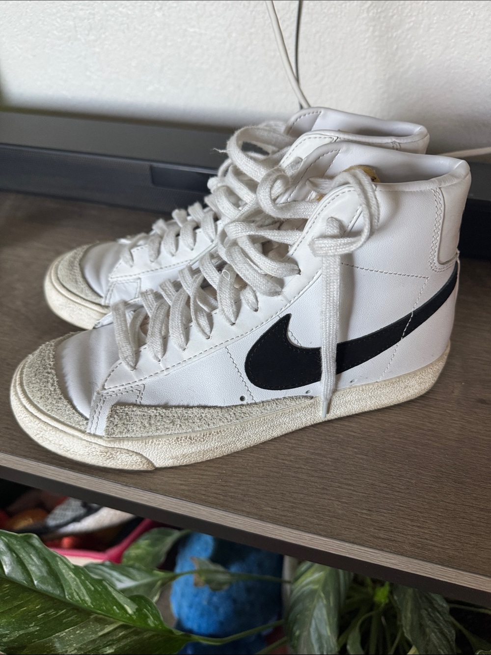 Nike White High-Top Sneakers with Black Swoosh Accent